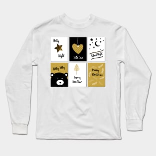 Merry Christmas cards - black, white and gold Long Sleeve T-Shirt